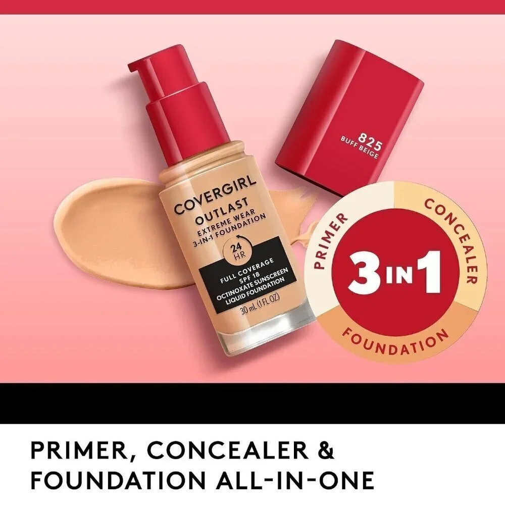 COVERGIRL Outlast Extreme Wear 3-in-1 Foundation #870 Toasted Almond  1 Fl Oz